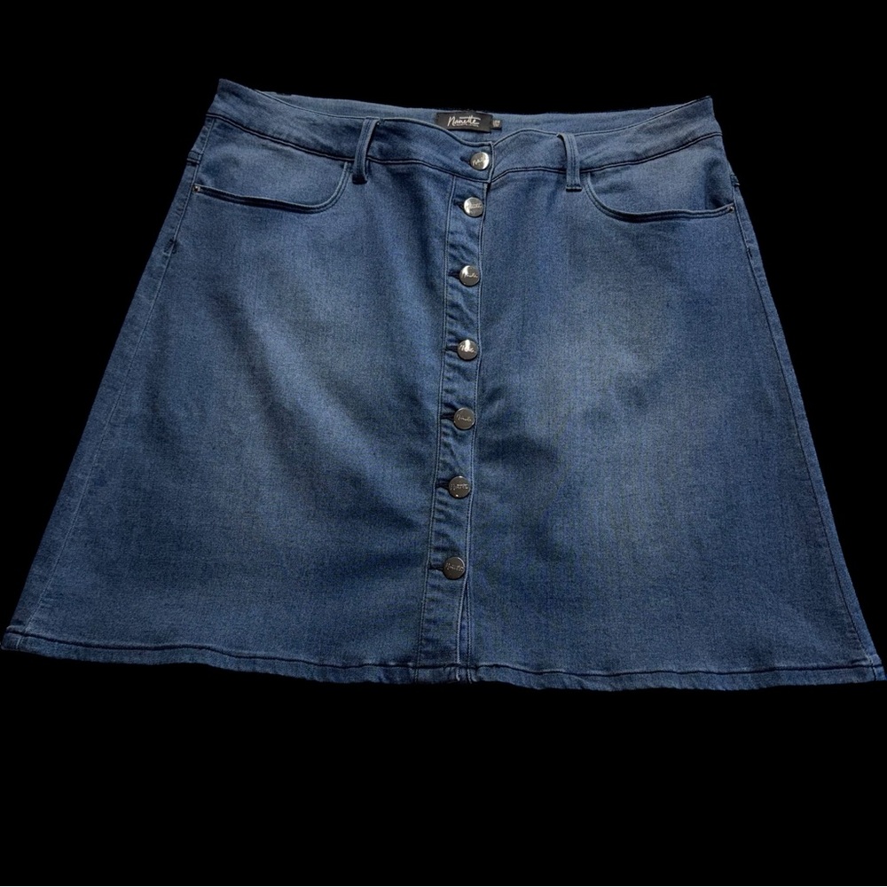 Nanette Lepore Nippon Dark Wash Denim Button Down A Line‎ Skirt Pockets 18W #263